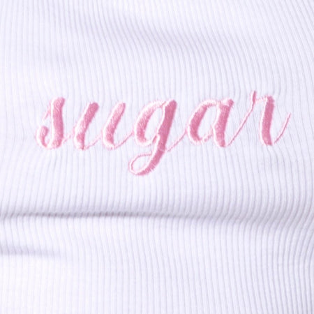 Landa Crop Top White ''Sugar'' Embro in Soft Pink