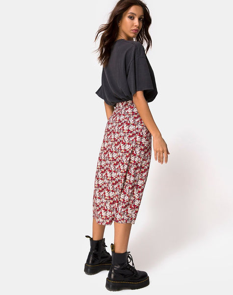 Saika Midi Skirt in Floral Charm Red