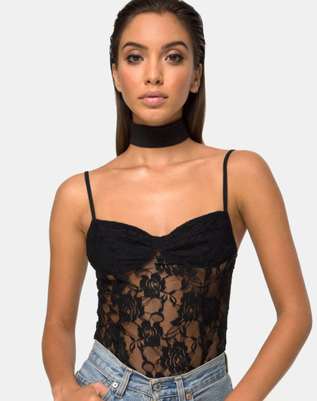 Sejie Bralet Crop in Lace Black