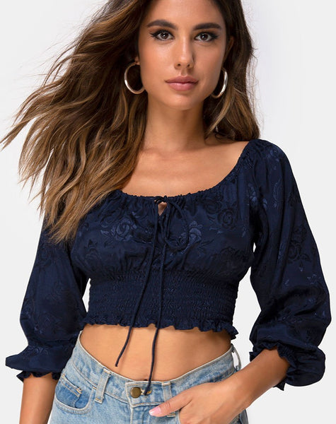 Lancer Crop Top in Satin Rose Navy