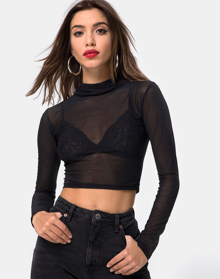 Lara Crop in Black with Angel Embro