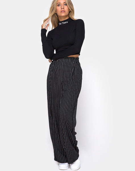 Majustie Trouser in Pinstripe Black