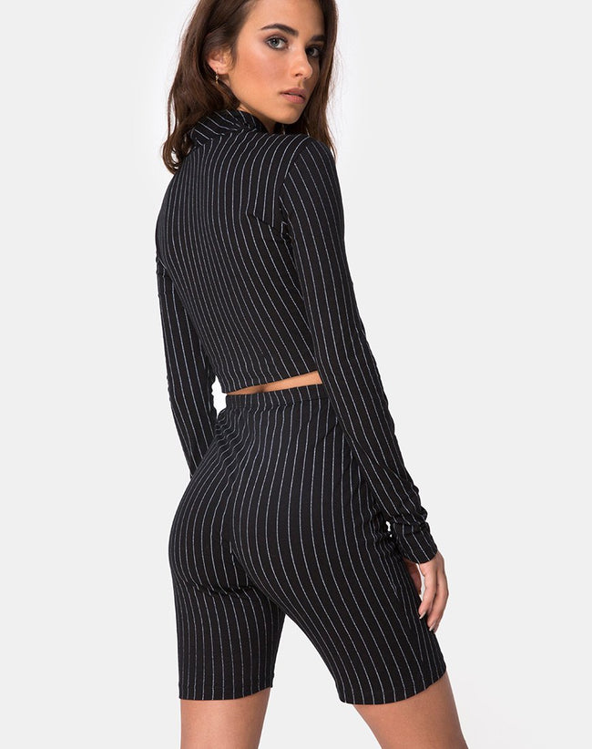 Lara Top in Pinstripe Black