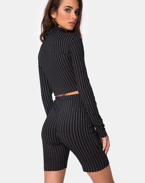 Lara Top in Pinstripe Black