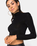 Lara Crop Top in Black Sheer Stripe