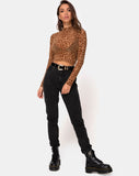 Lara Crop Top in Animal Flock Tan Brown