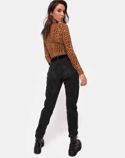 Lara Crop Top in Animal Flock Tan Brown