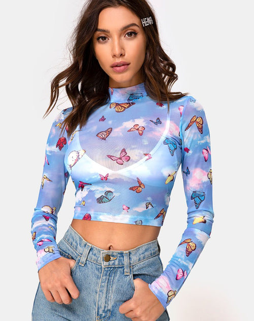 Lara Top in Mesh Blue Butterfly