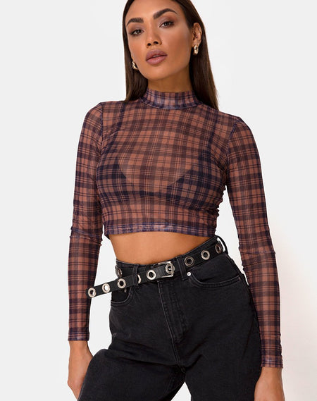 Cindy Crop Top in Gingham Cream