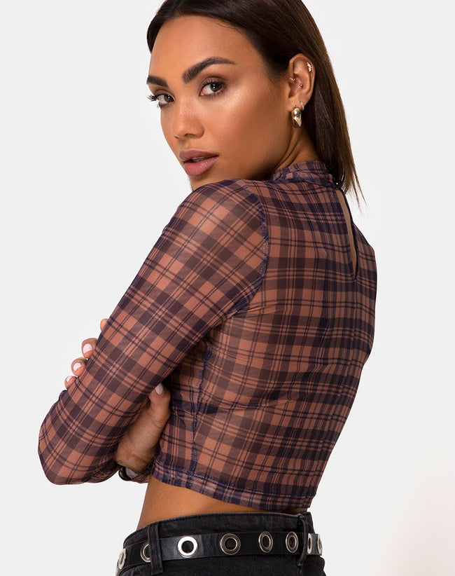 Lara Crop Top in Net Checking Out Brown