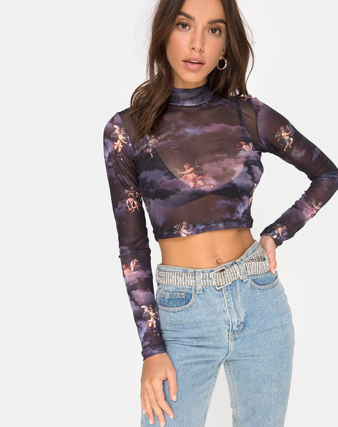 Lara Crop Top in Dark Angel Mesh