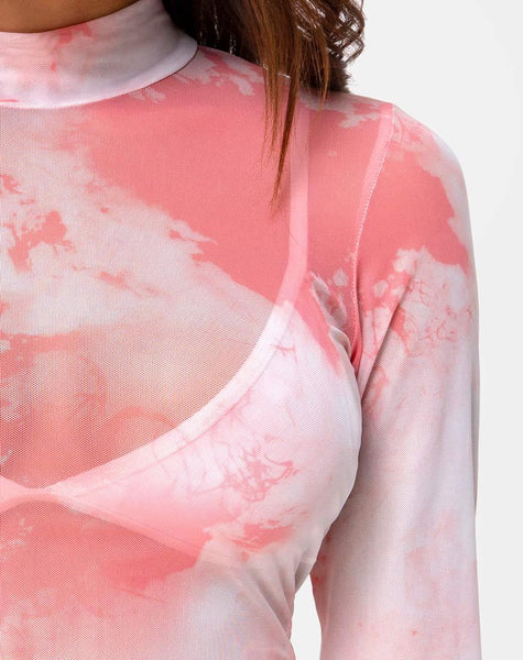 Lara Net Crop Top in Pink Tye Dye