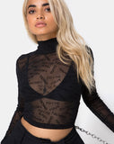 Lara Crop Top in Tokyo Techno Black Net