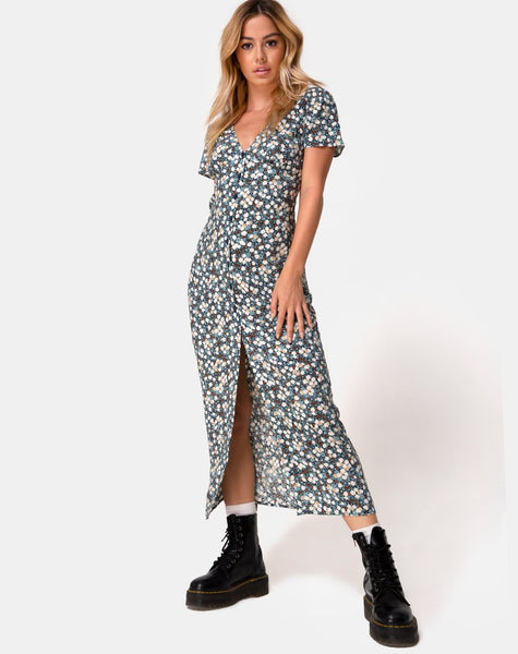 Larin Midi Dress in Floral Field Navy