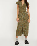 image of Larin Midi Dress in Grungey Floral Khaki