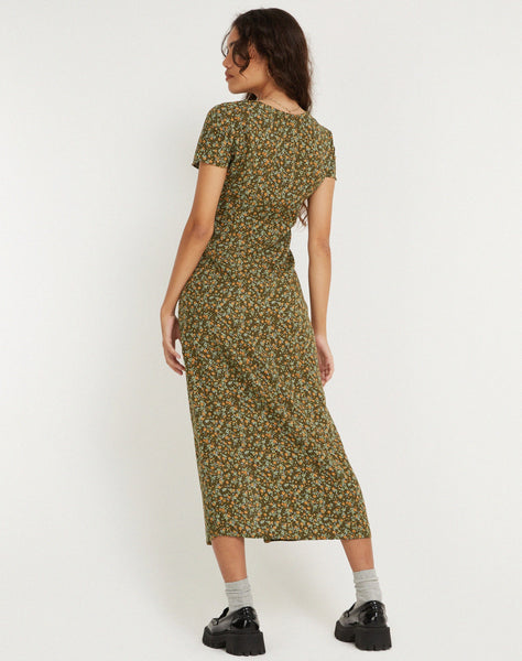 image of Larin Midi Dress in Grungey Floral Khaki