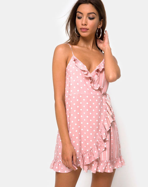 Lasky Slip Dress in Spot Stripe Pink and White