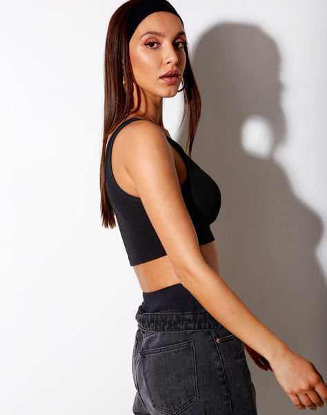 Lathi Crop Top in Rib Black "Lover" Embro