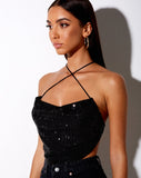 Laxmi Crop Top in Drape Sequin Black