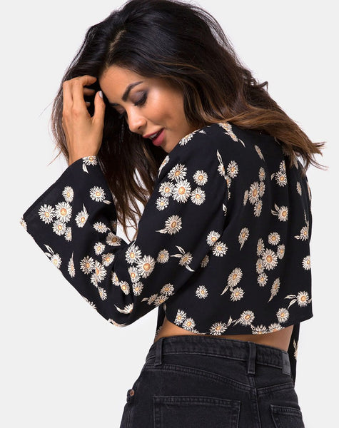 Laya Wrap Top in Grunge Daisy Floral