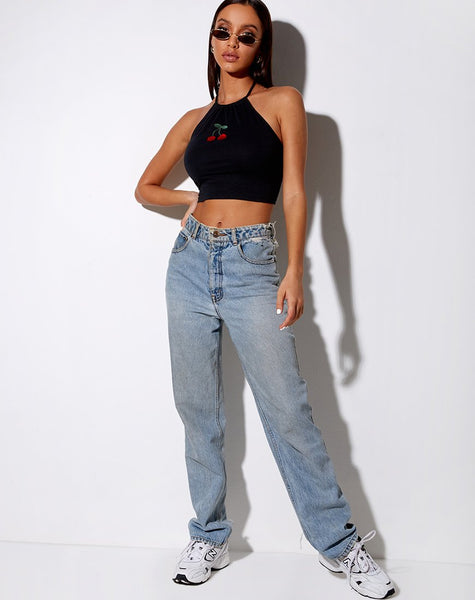 Lean Crop Top in Black Cherry Embro