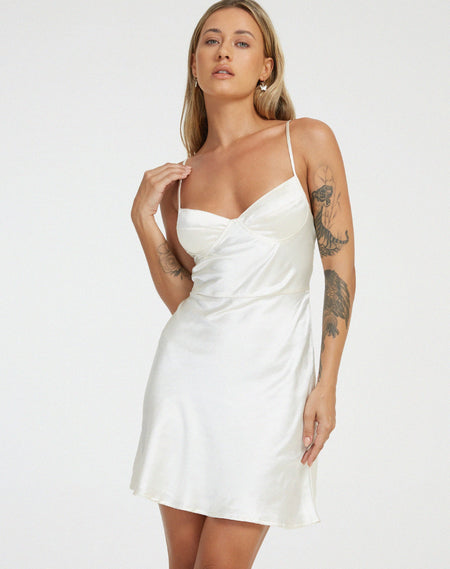 Carica Mini Dress in Satin Ivory