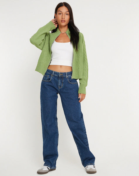 image of Lemila Knitted Zip Up Jacket in Moss Green