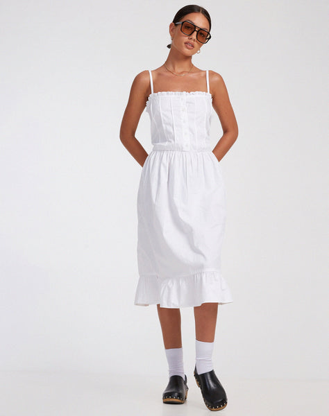 image of Lennox Midi Dress in Poplin White