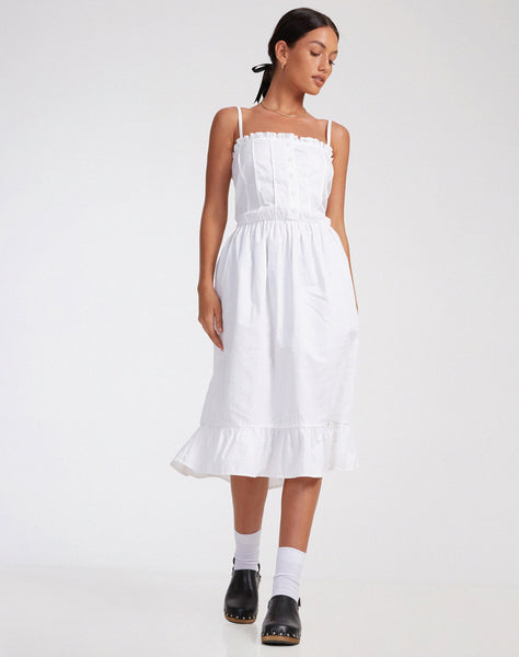 image of Lennox Midi Dress in Poplin White