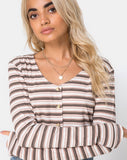 Lesea Crop Top in Rib Stripe Cream Black and Tan