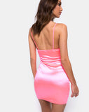 Image of Leta Bodycon Dress in Satin Fluro Pink