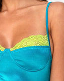 Letta Bodice in Aqua with Lime Lace