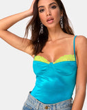 Letta Bodice in Aqua with Lime Lace