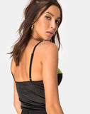 Letta Bodice in Satin Black with Lime Lace Trim