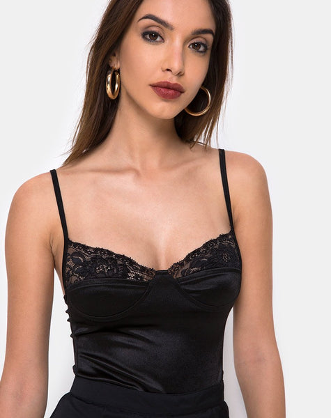 Letta Bodice in Black with Lace Trim