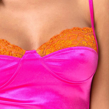 Letta Bodice in Pink with Orange Lace