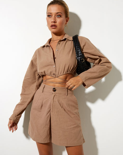 Image of Elisa Cropped Shirt in Rami Biscuit