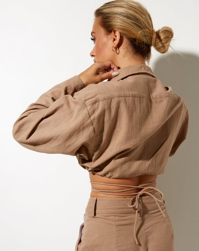 Image of Elisa Cropped Shirt in Rami Biscuit