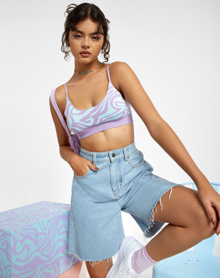 Lian Crop Top in Knit Jagged Swirl Peppermint and Cream