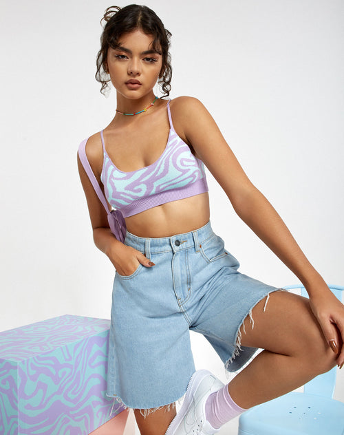 Image of Motel X Barbara Kristoffersen Lian Crop Top in Knit Jagged Swirl Lavender and Mint