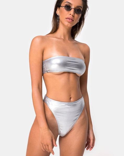 Lien Bikini Top in Metallic Silver