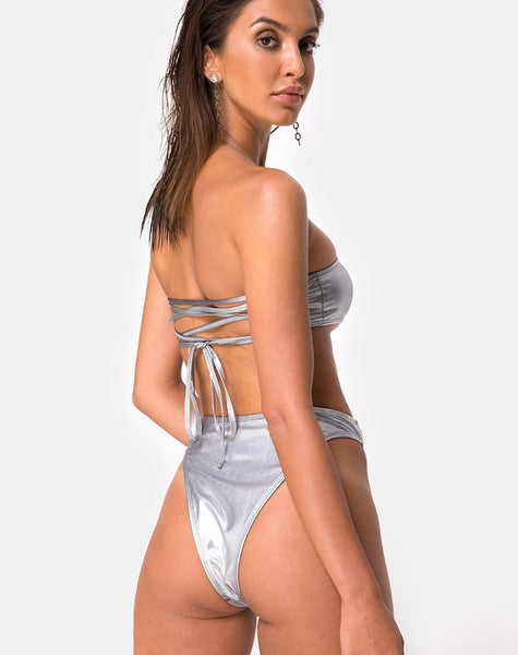 Lien Bikini Top in Metallic Silver