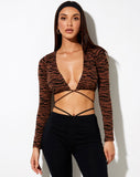 Lieneva Crop Top in Abstract Tiger Brown