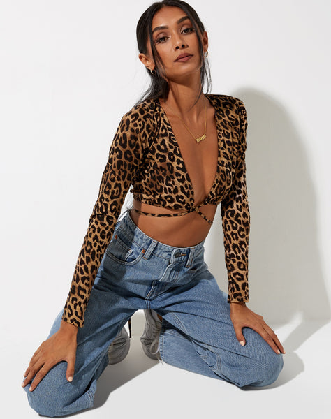 Lieneva Crop Top in Night Leopard Brown