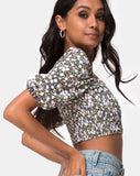 Lilian Crop Top in Floral Field Olive