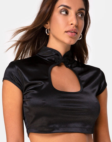 Lina Crop Top in Satin Black