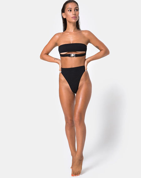 Valter Bikini Bottom in Matte Black with Diamante