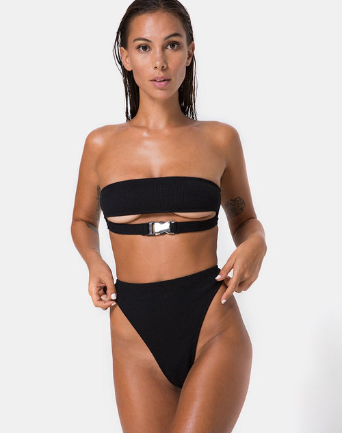 Lin Lin Bikini Top in Black with Silver Derlin