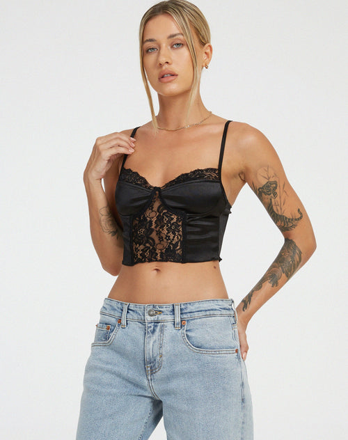 image of Litasa Corset Top in Satin Black