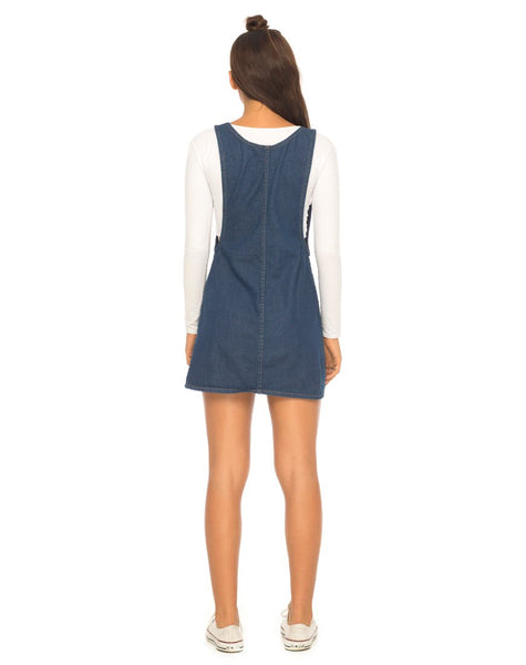 Litton Pinafore Dress in Denim Indigo